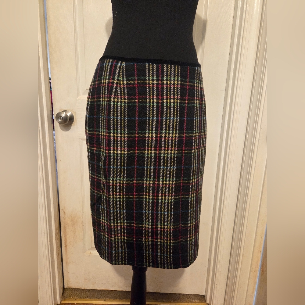 Liz Claiborne Black Multicolor Plaid Pencil Skirt